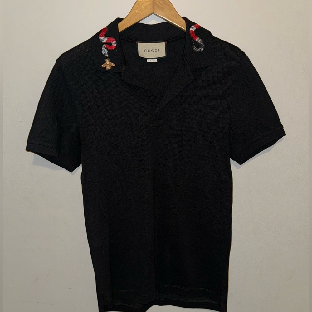 Black Gucci Polo Tee Snake Collar